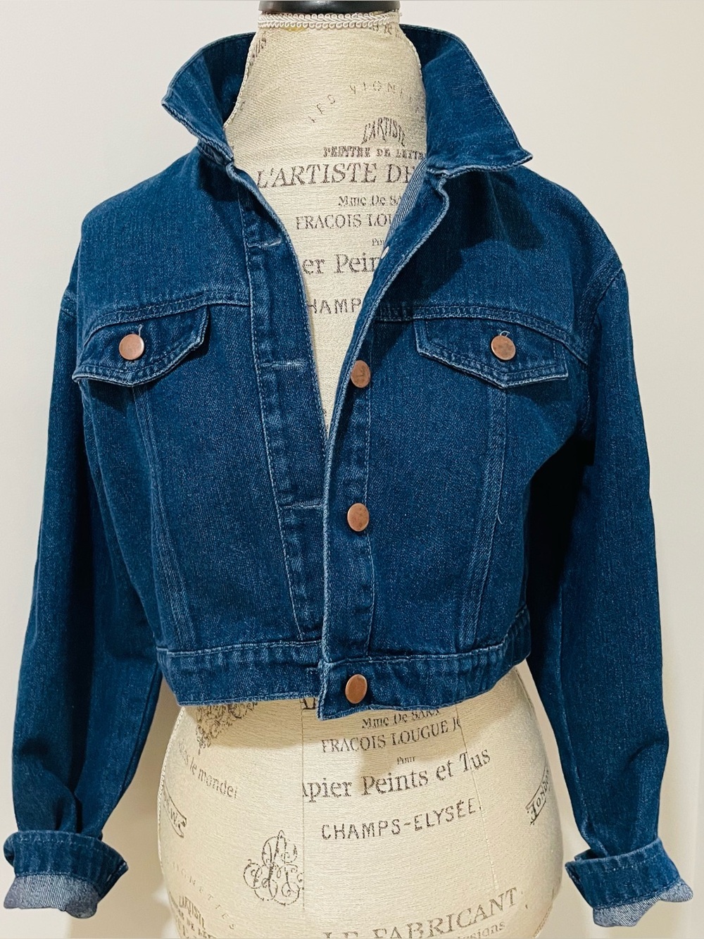 Classic Dark Blue Cropped Denim Jacket
